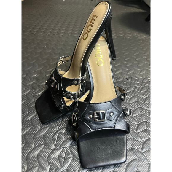 EGO Black Buckle Strap High Heel Sandals - Picture 1 of 7